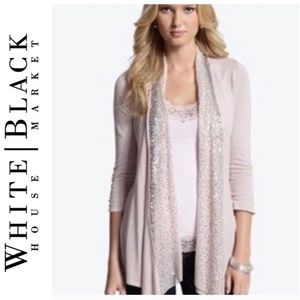 WHBM Light Pink Sequin Cardigan Duster with Lace Camisole, Size Medium
